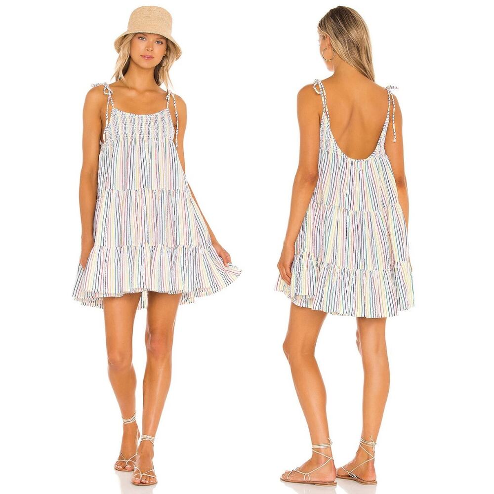 Solid & Striped Parker Mini Dress Tiered Rainbow Pinstripe Beachy Party XS